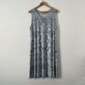 Chicos Blue and Coral Pink Paisley Pattern Sleeveless Shift Dress Size 3 XL